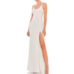 Ieena for Mac Duggal Sleeveless Crystal Scoop Neck Formal Wedding Dress White 2